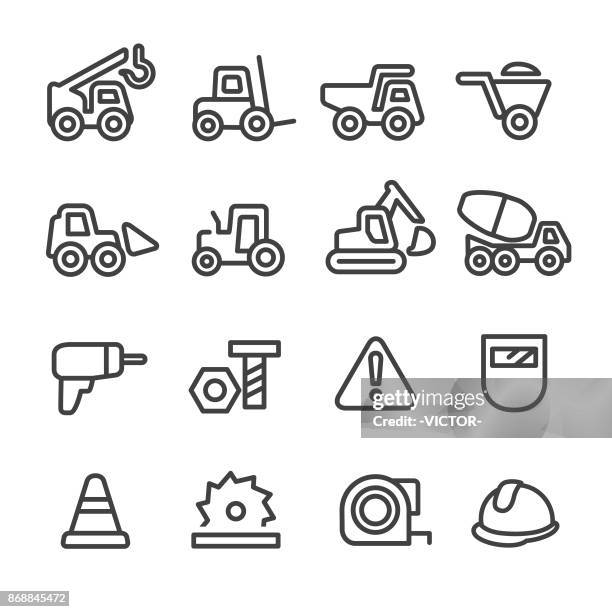 construction icons set - line series - steam roller stock illustrations