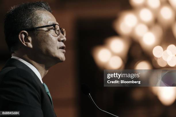 Paul Chan, Hong Kong's financial secretary, speaks during the FT-AIIB Summit in Hong Kong, China, on Wednesday, Nov. 1, 2017. The one day conference...