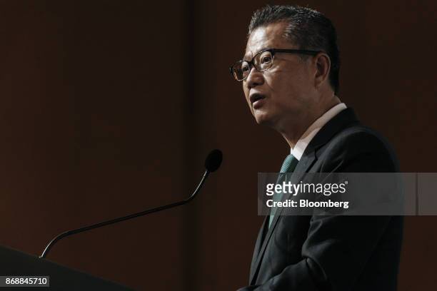 Paul Chan, Hong Kong's financial secretary, speaks during the FT-AIIB Summit in Hong Kong, China, on Wednesday, Nov. 1, 2017. The one day conference...