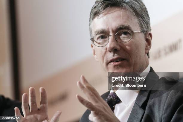 Joachim von Amsberg, vice president of policy and strategy at the Asian Infrastructure Investment Bank , speaks during the FT-AIIB Summit in Hong...
