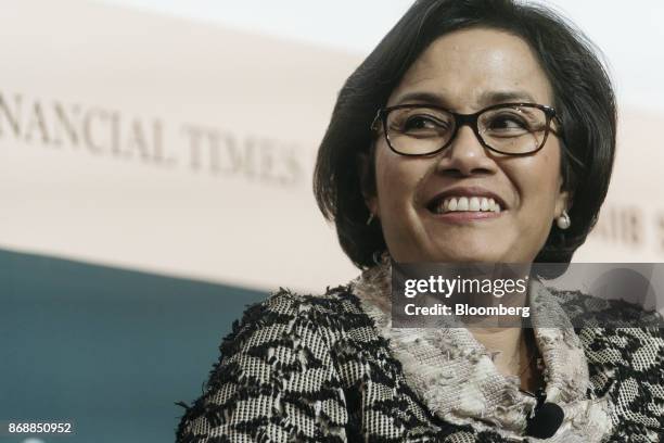 Mulyani Indrawati, Indonesia's finance minister, reacts during the FT-AIIB Summit in Hong Kong, China, on Wednesday, Nov. 1, 2017. The one day...