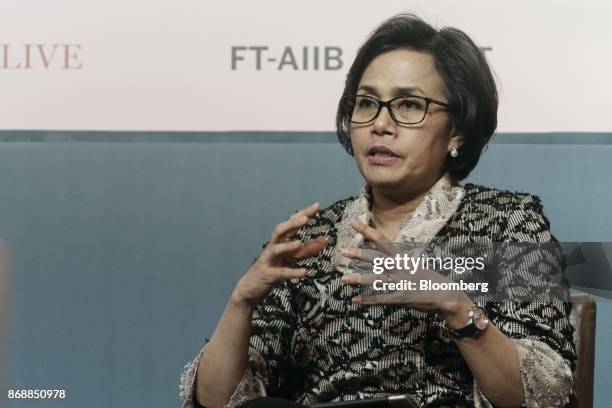 Mulyani Indrawati, Indonesia's finance minister, speaks during the FT-AIIB Summit in Hong Kong, China, on Wednesday, Nov. 1, 2017. The one day...