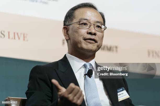 Eddie Yue, deputy chief executive officer of Hong Kong Monetary Authority, speaks during the FT-AIIB Summit in Hong Kong, China, on Wednesday, Nov....