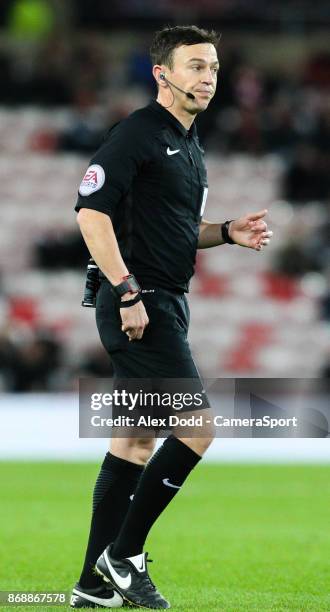 Referee Tony Harrington during the Sky Bet Championship match between Sunderland and Bolton Wanderers at Stadium of Light on October 31, 2017 in...