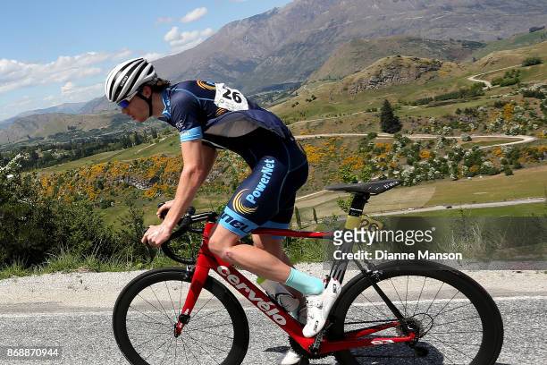 Ollie Jones of Christchurch, Powernet , makes the climb to Coronet Peak during stage 3, from Mossburn to Coronet Peak, during the 2017 Tour of...