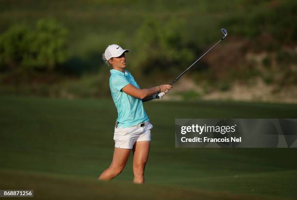 Mel Reid of England in action during Day One of the Fatima Bint Mubarak Ladies Open at Saadiyat Beach Golf Club on November 1, 2017 in Abu Dhabi,...