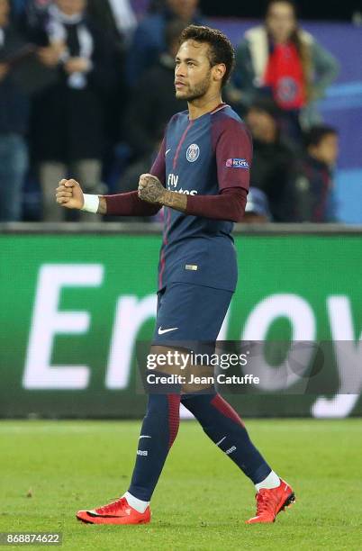 Neymar Jr of PSG celebrates his goal during the UEFA Champions League group B match between Paris Saint-Germain and RSC Anderlecht at Parc des...