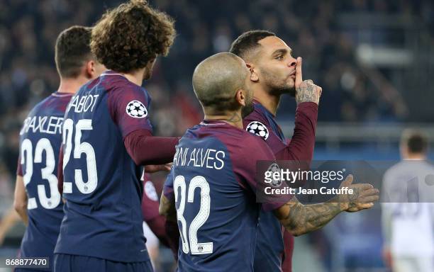 Layvin Kursawa of PSG celebrates his goal during the UEFA Champions League group B match between Paris Saint-Germain and RSC Anderlecht at Parc des...