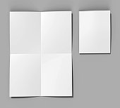 French fold a4 a5 square brochure flyer leaflet for mock up and template design. Blank white 3d render illustration.