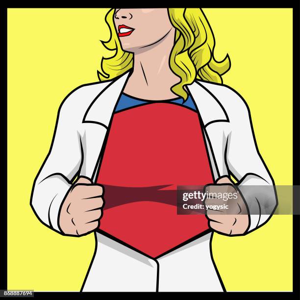 vector female superhero transformation opening shirt - superman logo stock illustrations