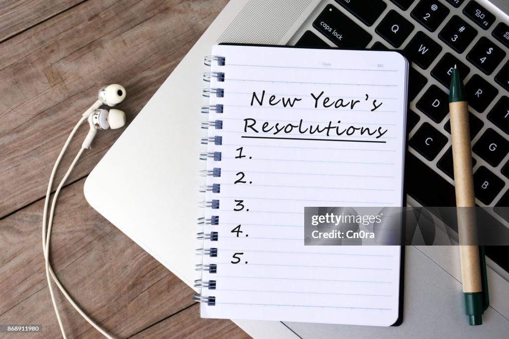 New Year's resoluties lijst op Kladblok
