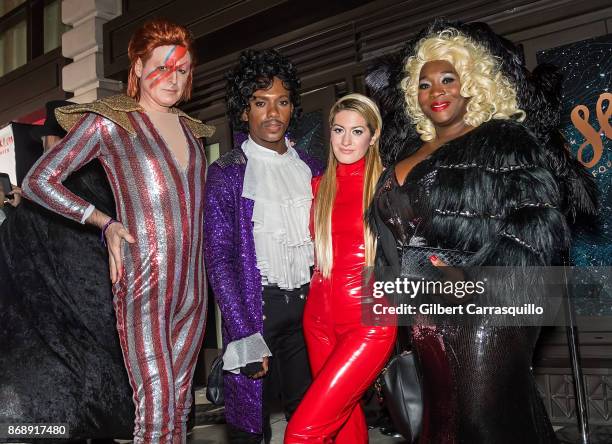 John Fugelsang, Carlos Greer, Elizabeth Wagmeister and Bevy Smith of Page Six TV are seen during Heidi Klum's 18th Annual Halloween Party at Magic...