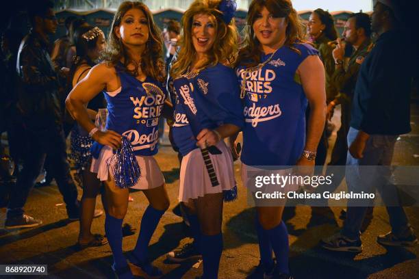 Participants dressed as Dodgers cheerleaders at the West Hollywood Halloween Carnaval on October 31, 2017 in West Hollywood, California. A