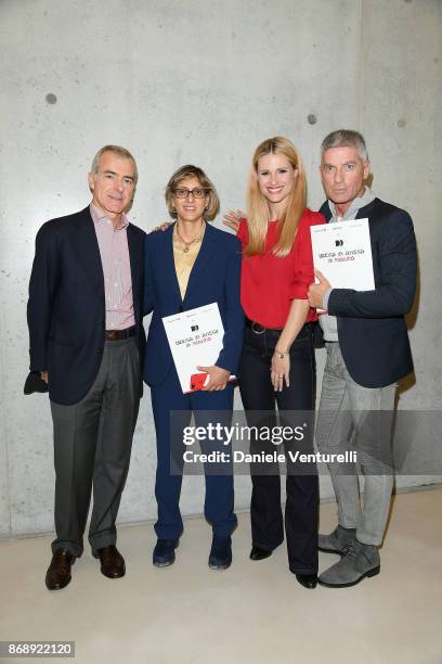 Giampaolo Letta, Giulia Bongiorno, Michelle Hunziker and Giorgio Restelli attend Doppia Difesa - Uccisa In Attesa Di Giudizio screening during the...