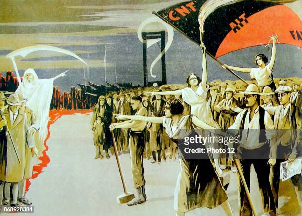 Spanish Anarchist poster or illustration 1933. Anarchism in Spain has historically gained more support and influence than anywhere else, especially...