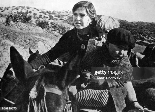 Refugee children escape from Malaga, during the Spanish Civil War.