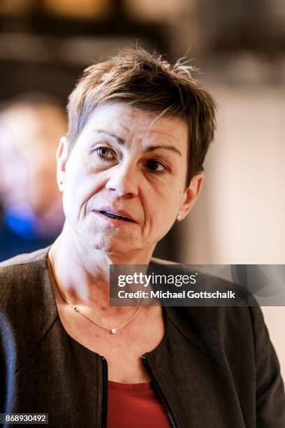 Berlin, Germany Berlin Senator for Work Elke Breitenbach visits an excercise workshop for vocational training for refugees of Berlin chamber of...