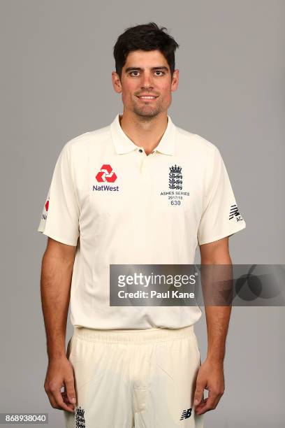 Alistair Cook poses during the 2017/18 England Ashes Squad headshots session at the Fraser Suites on November 1, 2017 in Perth, Australia.