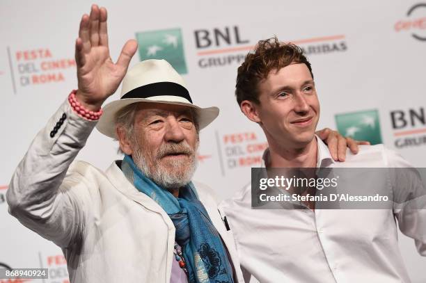 Joe Stephenson and Ian McKellen attend 'McKellen: Playing The Part' photocall during the 12th Rome Film Fest at Auditorium Parco Della Musica on...