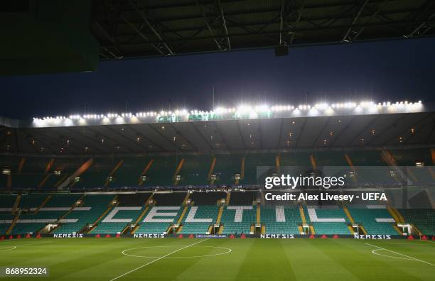 General view inside Celtic Park is seen prior to the UEFA Champions League group B match between Celtic FC and Bayern Muenchen at Celtic Park on...