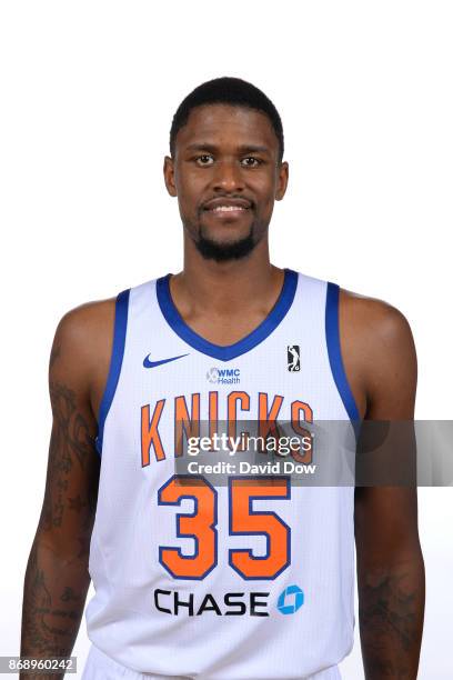 Jordan Henriquez- Roberts of the Westchester Knicks poses for a head shot during the NBA G-League media day on October 31, 2017 in Tarrytown, New...