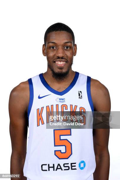 Paul Watson Jr. #5 of the Westchester Knicks poses for a head shot during the NBA G-League media day on October 31, 2017 in Tarrytown, New York. NOTE...