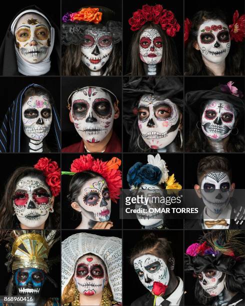 This combination of pictures created on November 01, 2017 shows Maria Fernanda Medina, Hania Atrian Marmolejo, Carla Reyes, María Fernanda Ramirez,...