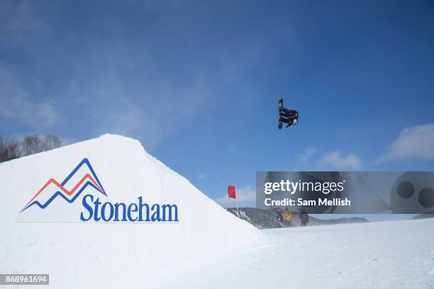 Billy Morgan during the FIS Jamboree snowboard Slopestyle qualifiers on 10th February 2017 in Stoneham Mountain, Canada. The Canadian Jamboree is...