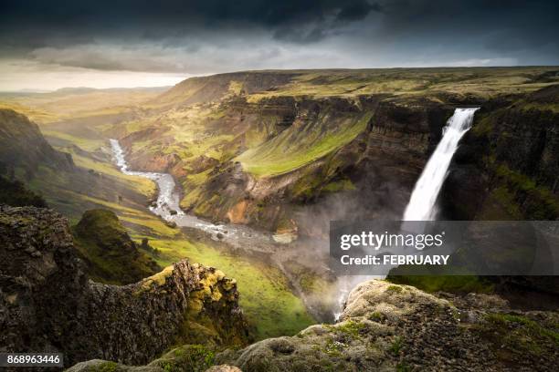 haifoss waterfall, summer,in iceland. - iceland waterfall stock-fotos und bilder