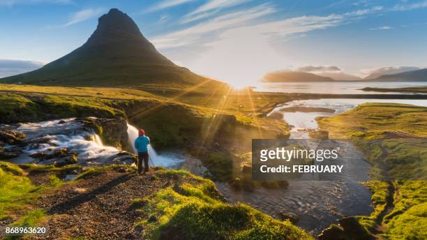 kirkjufell in the morning. - snaefellsnes stock pictures, royalty-free photos & images
