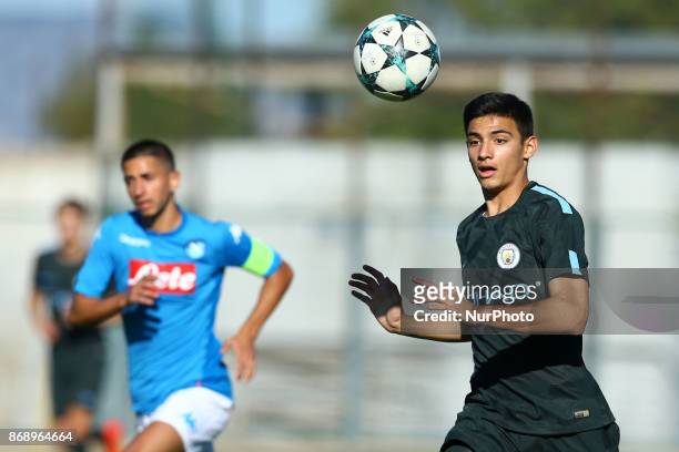 Nail Touaizi Zoubdi of Manchester City during the UEFA Youth League Group F match between SSC Napoli and Manchester City on November 1, 2017 in...