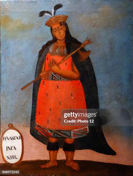Spanish colonial portrait of the Inca King Huascar Inca, 1503-1532. Sapa Inca of the Inca Empire from 1527 to 1532 AD.