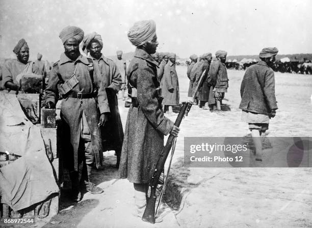 Photograph of Indian soldiers serving in France during the First World War. Dated 1915.