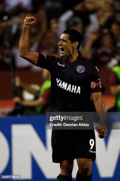 Jose Sand of Lanus celebrates after winning a second leg match between Lanus and River Plate as part of the semifinals of Copa CONMEBOL Libertadores...