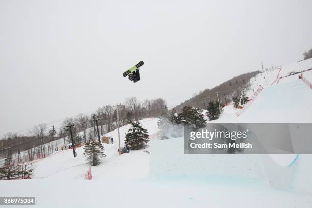 Rowan Coultas during the FIS Jamboree snowboard Slopestyle qualifiers on 11th February 2017 in Stoneham Mountain, Canada. The Canadian Jamboree is...