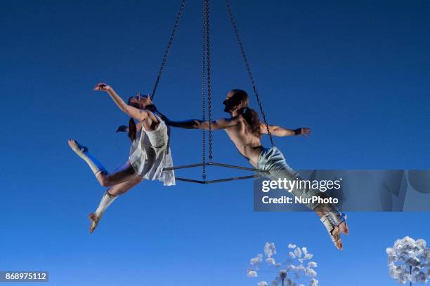 Actors during representation of the show 'LA VERITA' of the Compagnia Finzi Pasca that trains in the Canal Theaters from November 1 to 11 in Madri,...