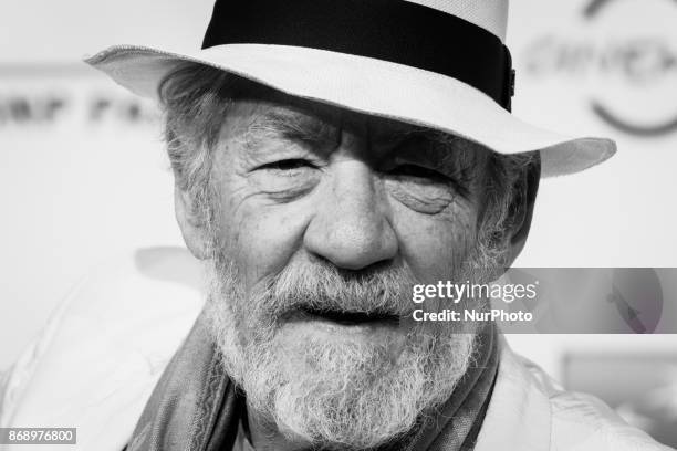 This image has been converted in black and white) Ian McKellen attends 'McKellen: Playing The Part' photocall during the 12th Rome Film Fest at...