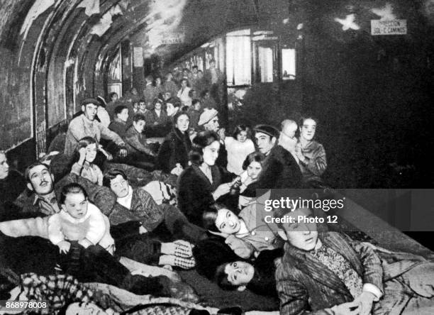 Civilians take shelter in a Metro station in Madrid 1938.