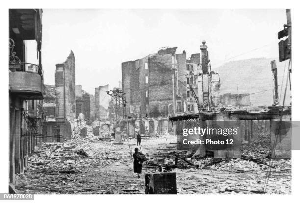 The Spanish town of Guernica, after the bombing by German and Italian aircraft 1937.