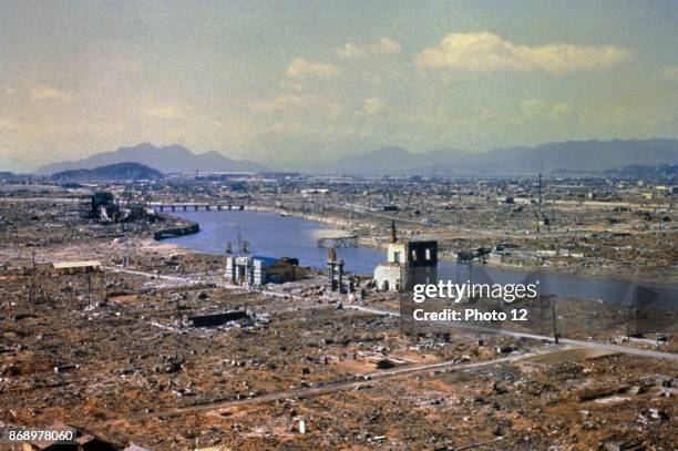 World War Two destruction after the atomic bomb was dropped on Hiroshima 1945.