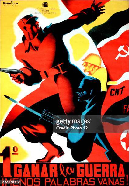 Spanish Civil War, Republican & Communist propaganda poster '1 Ganar la Guerra 'First Task is to win the War'.