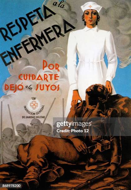 Government propaganda poster about the heroic role of nurses during the Spanish Civil War.