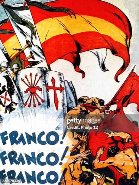 Franco! Franco! Franco! is the slogan on a nationalist poster, during the Spanish Civil War.