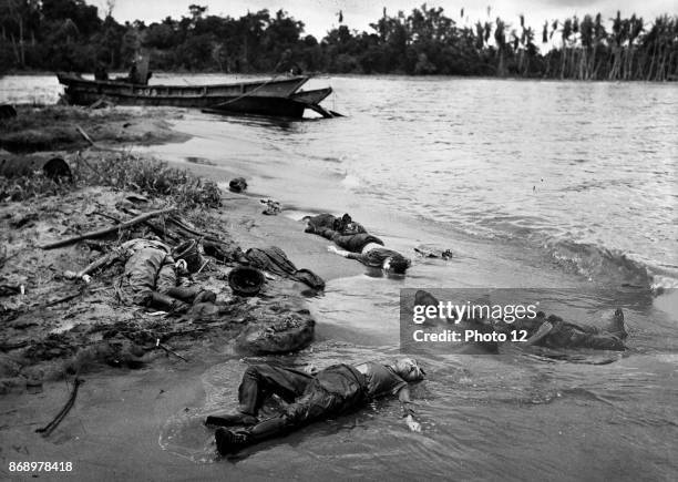 Forces inflict heavy casualties on the Japanese in capture of Buna, New Guinea. On the beach of Buna Mission, last point of Japanese resistance in...