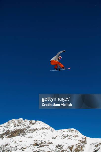 British freestyle snowboarder Katie Ormerod during spring training on 05th May 2017 in Corvatsch, Switzerland. Piz Corvatsch is a mountain in the...