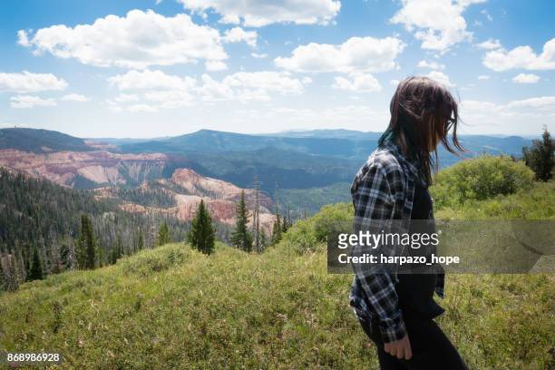 teenage girl walking at cedar breaks national monument - iron county stock pictures, royalty-free photos & images