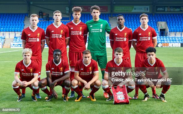 The Liverpool line-up ready for the Liverpool v Maribor UEFA Youth League game at Prenton Park on November 1, 2017 in Birkenhead, England.