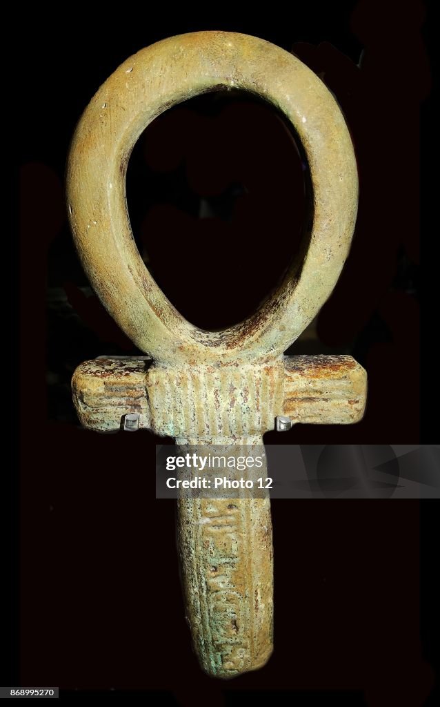 Egyptian faience ankh with the cartouche of Malenaqen.