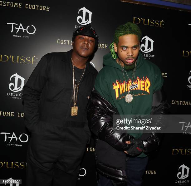 Mack Wilds and JadaKiss attend DeLeon Tequila & D'usse Mix Up Halloween At Costume Couture With Lenny S. & LaLa Anthony At TAO Downtown at TAO...