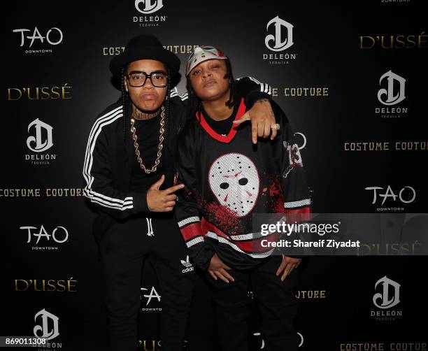 Felicia Pearson and Young M.A attend DeLeon Tequila & D'usse Mix Up Halloween At Costume Couture With Lenny S. & LaLa Anthony At TAO Downtown at TAO...